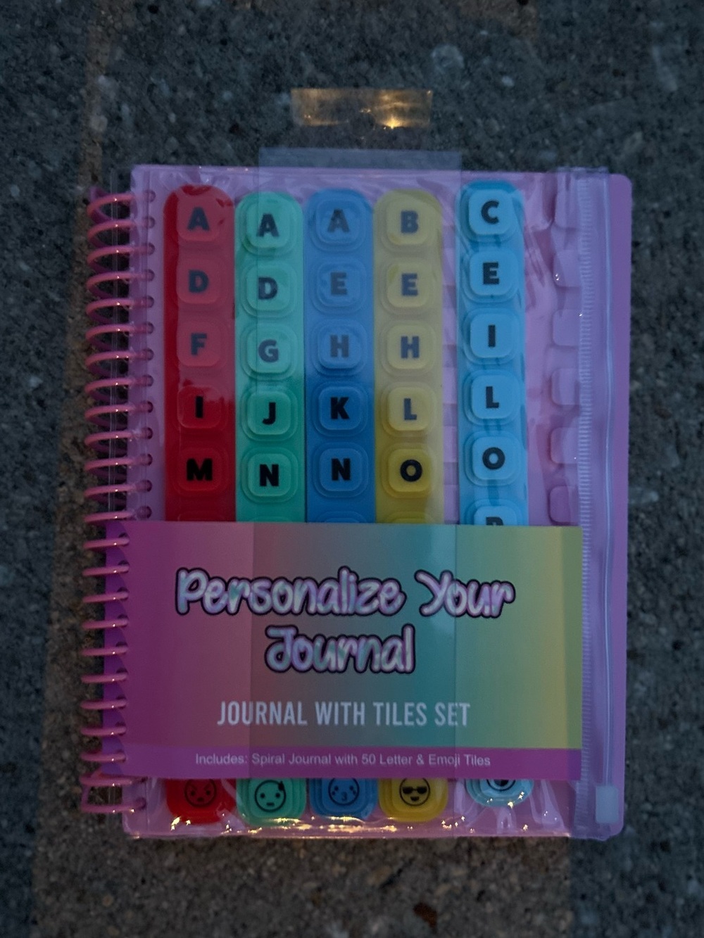 Personalize Your Journal Tile Set Pink Spiral Notebook w/ Letter Tiles & Pouch